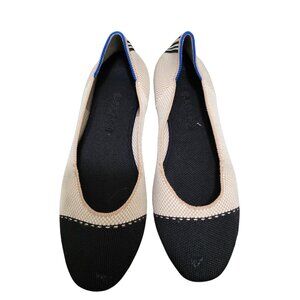 Rothys Women's Beige & Black Flat Knit Pointed Toe Shoes Size 9